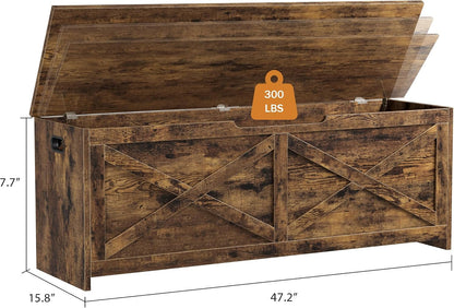 GAOMON 47.3" Storage Chest, Storage Bench with Safety Hinge | Farmhouse Style Wooden Trunk for Entryway, Bedroom, Living Room, Retro