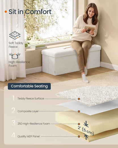 SONGMICS Large Folding Storage Ottoman Bench, 15 x 43 x 15 Inches | Foot Rest Stool, Load up to 660 lb, Cappuccino White and Ink Black, MINOTA Collection ULSF097W01