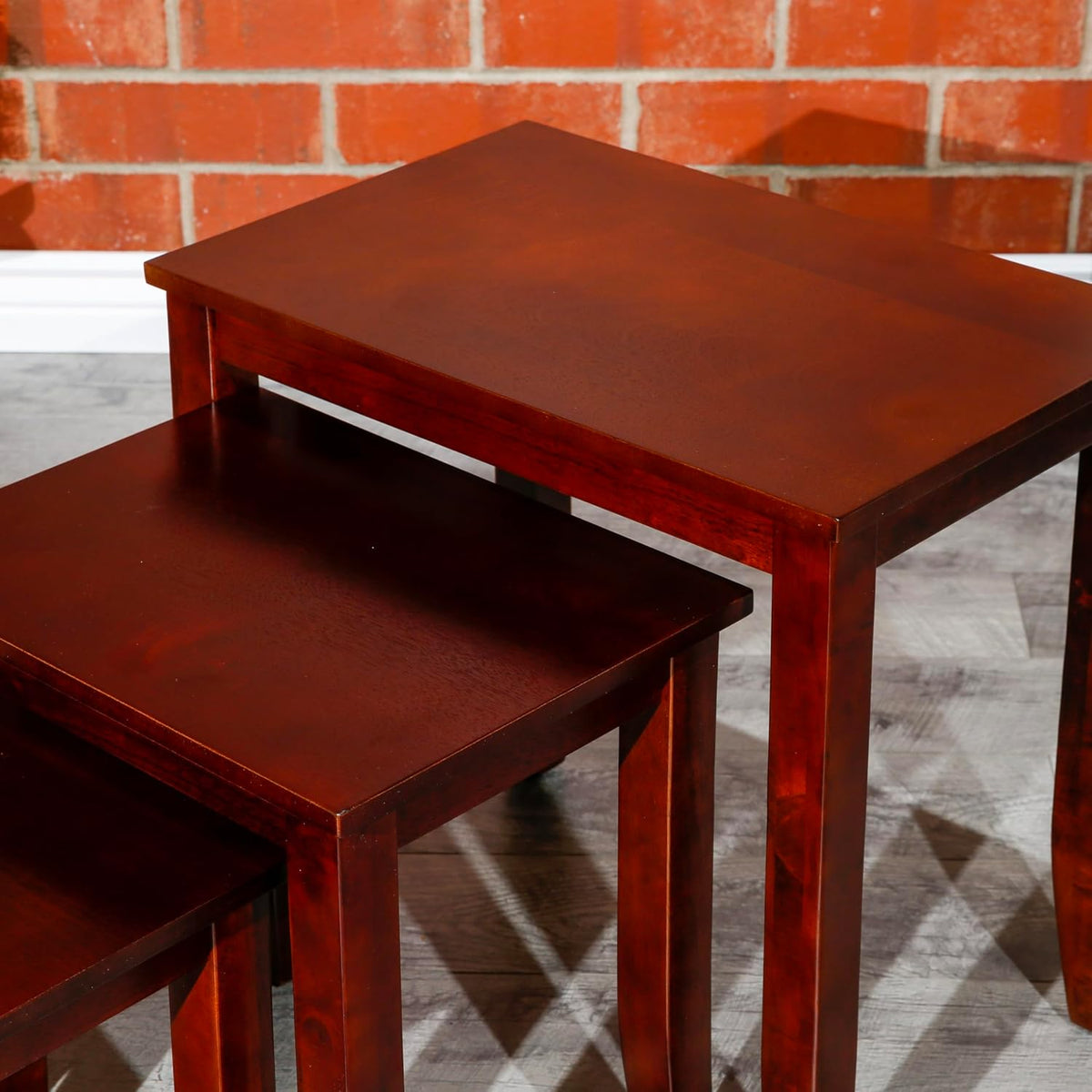 3-Piece Cherry Nesting Tables, Space-Saving Furniture Set, Ideal for Apartments and Small Rooms, Multi-Purpose Use as Coffee Table, Side Table, or Display Stand, Wood