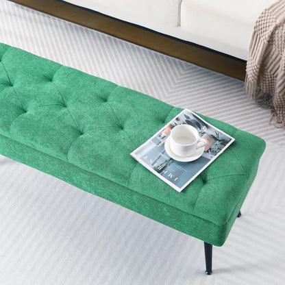 Storage Ottoman Long Upholstered Entryway Bench, 43.5" Fabric Green | Large Flip-Top Entry Shoe Bench Dining Seat for Living Room Bedroom End of Bed Couch, Support 660lbs, Faux Leather