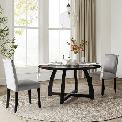 HULALA HOME 54 inch Round Dining Table for 6 People，Mid-Century Modern Solid Wood Circle Dinner Tables for Small Spaces Dining Room Living Room Kitchen, Black