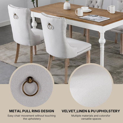 OVENTA Modern Tufted Upholstered Dining Chairs Set of 6, Beige Linen Dining Room Chair with Solid Wood Legs, Sillas de Comedor, Kitchen Chairs (Beige, Linen Set of 6)
