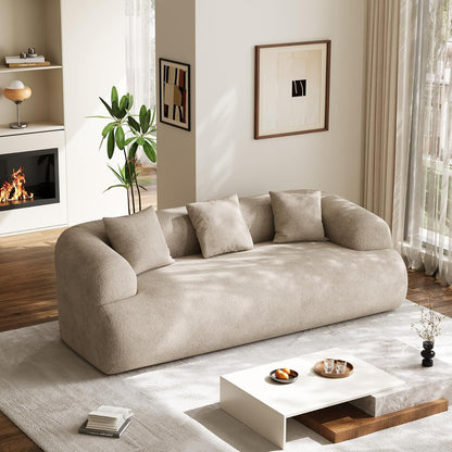 91" Couch,Cloud Couch,Chenille Curved Sofa with 3 Seater and 3 Pillows, Modern Compression Sofa for Living Room, Bedroom and Apartment, No Assembly Required, Light Brown
