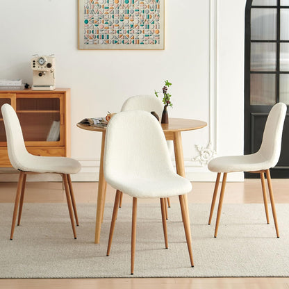 Dining Chairs Set of 4, Modern Upholstered Fabric Armless Side Dining Room Chairs for Small Kitchen, Living Room, Bedroom, White Teddy Fleece