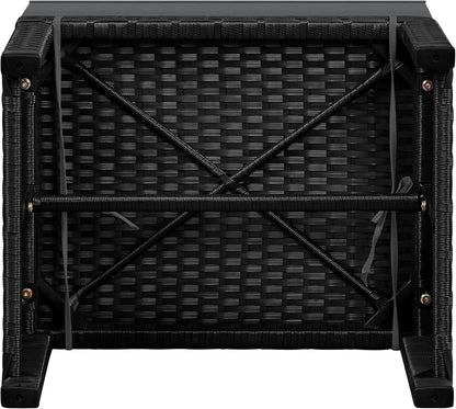 Yaheetech Wicker Ottomans, Set of 2 Footrest with Removable Cushion, 2pcs PE Rattan Side Table Additional Seating Multipurpose Outdoor Furniture for Patio, Backyard, Black/Gray