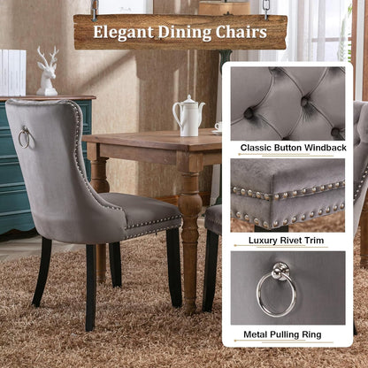 78.7" Farmhouse Extendable Dining Room Table Set for 8, 9-Piece Rectangle Kitchen Dining Table Set with Wood Base and 8 Grey Velvet Dining Chair, Extending Kitchen & Dining Table Set