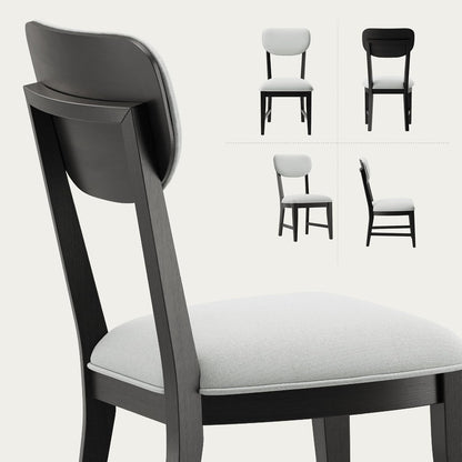 COLAMY Solid Wood Dining Chairs Set of 6, Mid Century Modern Upholstered Kitchen Chairs with 3.3" Thick Cushion, Farmhouse Dining Room Chairs with Level Legs & Wire-Brushed Finish, Black