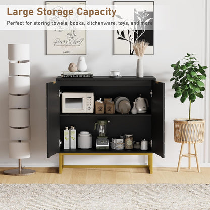 Garvee 31.5 in Modern Sideboard Buffet Cabinet with Storage, Wood Accent Storage Cabinet with Herringbone Doors & Shelf, Credenza Console Table for Dining Room Living Room Entryway, Black