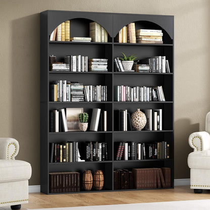 Gyfimoie 70.8’’ Tall Bookshelf and Bookcase, 7-Tier Double Wide Bookcase Modern Large Open Display Shelves with Curved Baffle for Home Office Living Room (Black)