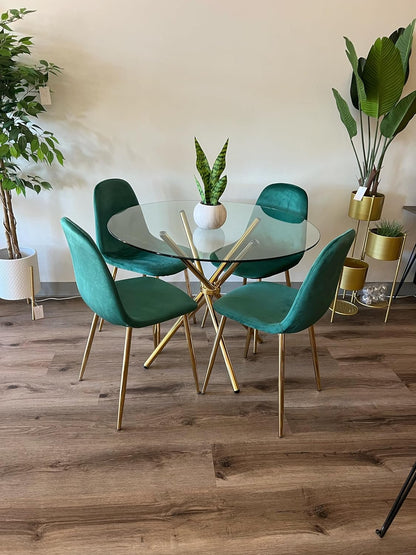 Round Glass Dining Table with Gold Criss Cross Legs, 39.5 Inch Modern Gold Kitchen Table Circular, Elegant Dining Room Table for 4 (Art Deco)