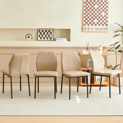 Comfortable Dining Chairs Set of 4 Upholstered Faux Leather Cushion Seat | Ergonomic Design, Easy Assembly, Stain Resistant Material - Beige