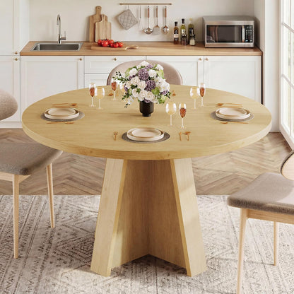 iPormis 47-Inch Round Dining Table for 4-6 People, Modern Wooden Kitchen Table for Dining Room, Farmhouse Circle Dinner Tables Furniture for Kitchen Living Room, Natural