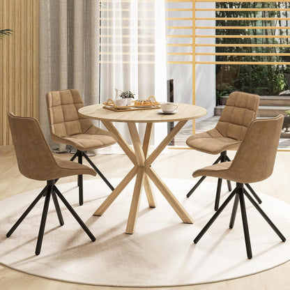 Tangkula 36" Round Dining Table, Mid-Century Modern Kitchen Table with Rubber Wood Legs, Vintage Table with Pedestal Base & Adjustable Foot Pads, Side Table for Home, Office, Bar (Oak)
