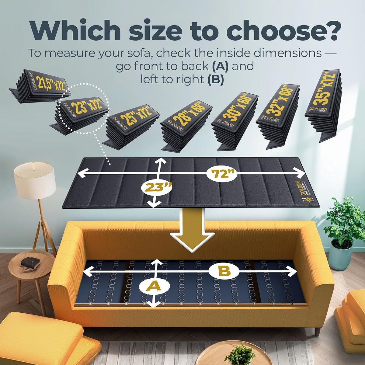 Golden Home Essentials Heavy Duty Couch Support for Sagging Cushions – 23in x 72in Extra Wide Sofa Cushion Board - Anti-Slip Sofa Cushion Support Board | Breathable Material