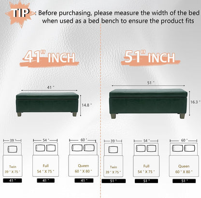 51 Inch Storage Ottoman, Storage Bench with Safety Hinge, Upholstered Synthetic Leather Ottoman Bench for Bedroom, Living Room, Entryway, Hallway, Foot Rest, Support 500lbs