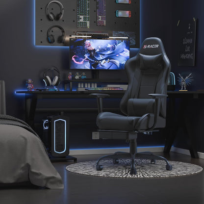 Homall Gaming Chairs, Computer Chair with Footrest and Massage Lumbar Support, Height Adjustable Game Chair with Headrest and Swivel Seat (Black)