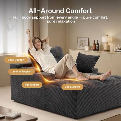 50" Oversized Chaise Lounge Chair Indoor, Plush Faux Fur Cloud Sofa Couch with Pillows, No Assembly Deep Seat Reading Chair Bed, Cozy Floor Couch for Living Room or Bedroom