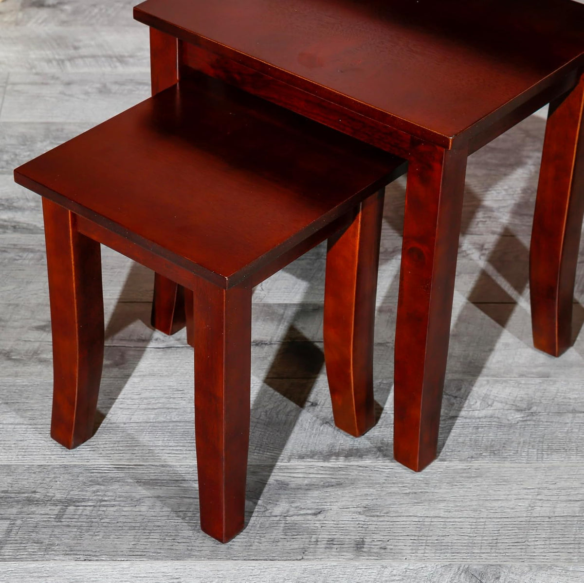 Cherry Finish Nesting Table Set, 3 Pieces, Compact and Functional, Great for Small Spaces, Modern and Classic Style, Durable Construction, Easy to Move and Store