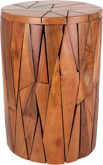 Teak Garden Stool - Rustic Farmhouse Side Table/Patio Side Table - Indoor Outdoor End Table - Indoor Outdoor Stool - Unique End Table
