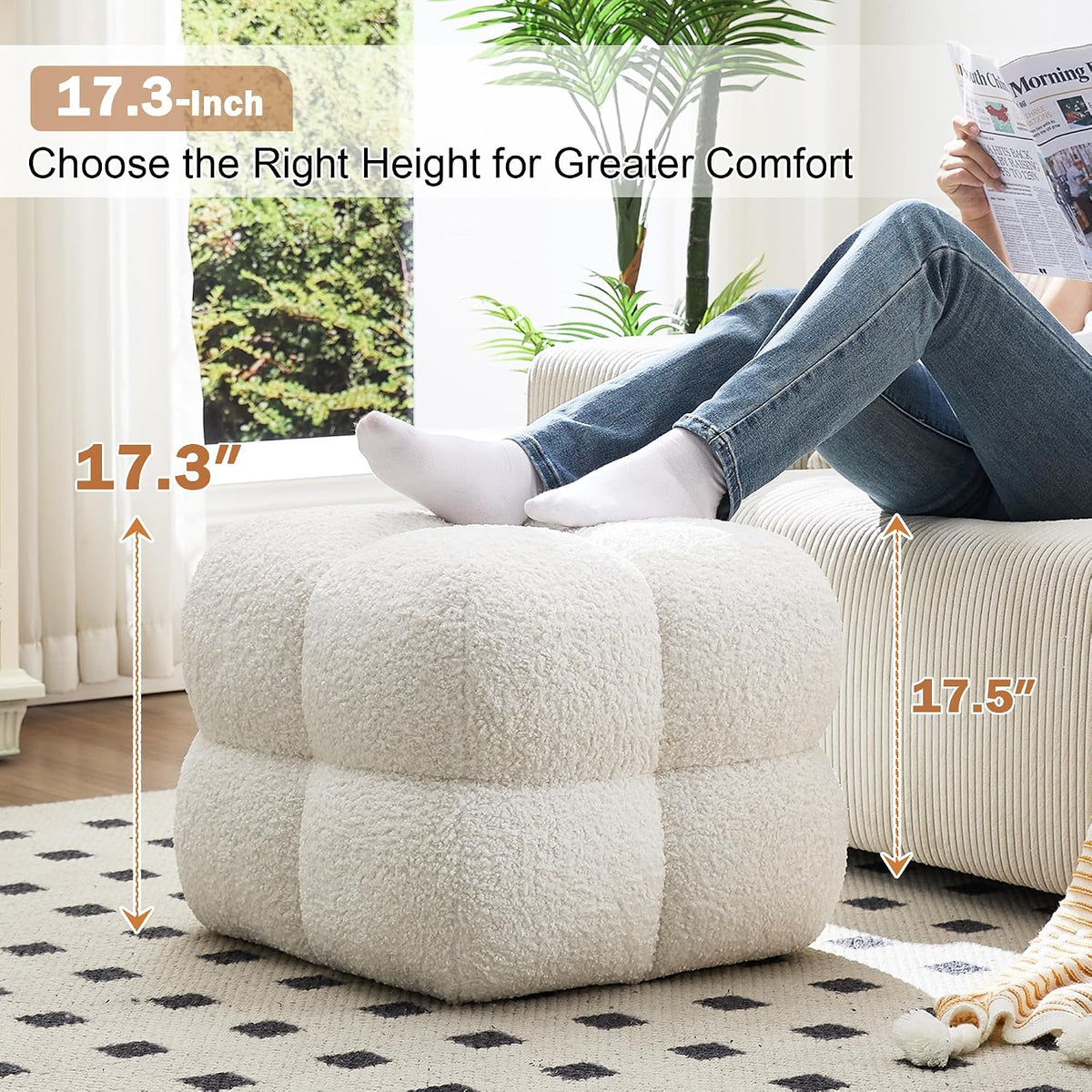 Zesthouse Square Pouf Ottoman Footstool, Modern Vanity Chair for Bedroom