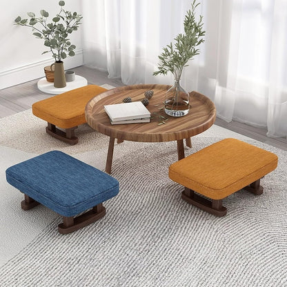 7-Inch High Stool, Small Linen Footstool, Solid Wood Frame, Entryway Shoe Bench, with Padded Footrest, Suitable for Living Room, Entryway, and Bedroom Natural Legs Green