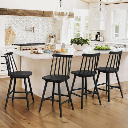 LUE BONA 360° Swivel Bar Stools Set of 3, Black Windsor Barstools, Counter Height Barstool with Spindle Back, 24 inch Farmhouse Wooden Counter Stools for Kitchen Island, Pub, Bistro, Cafe, Dining Room