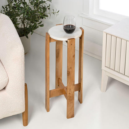 JONATHAN Y Elena 24" Acacia Wood Round Drink Table with Glossy Top, Minimalist Small Side Accent Table for Small Spaces in Living Room, Modern Martini Pedestal Table with Cross Base END3003A