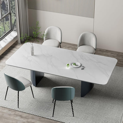 Modern White Dining Table for 6 to 8 People, 70.9" High Hardness Sintered Stone Table for Dining Room and Easy Maintenance - Half-Round Stainless Steel Base(Table Only)