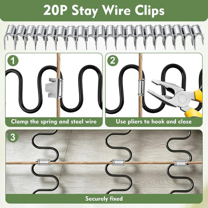 25" Couch Spring Repair Kit, 4Pack Upholstery Spring Seat Repair | for Fixing Sagging Sofa Recliner, 236” Stay Wire/ 4P Springs/ 10P Clips/ 20P Stay Wire Clips/ 40P Nails