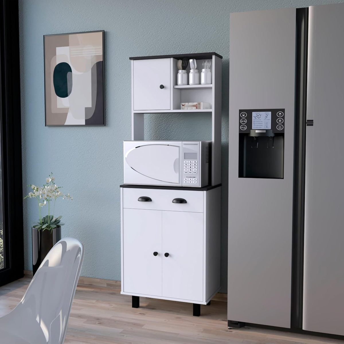 Emily White and Wengue 1-Drawer Kitchen Pantry