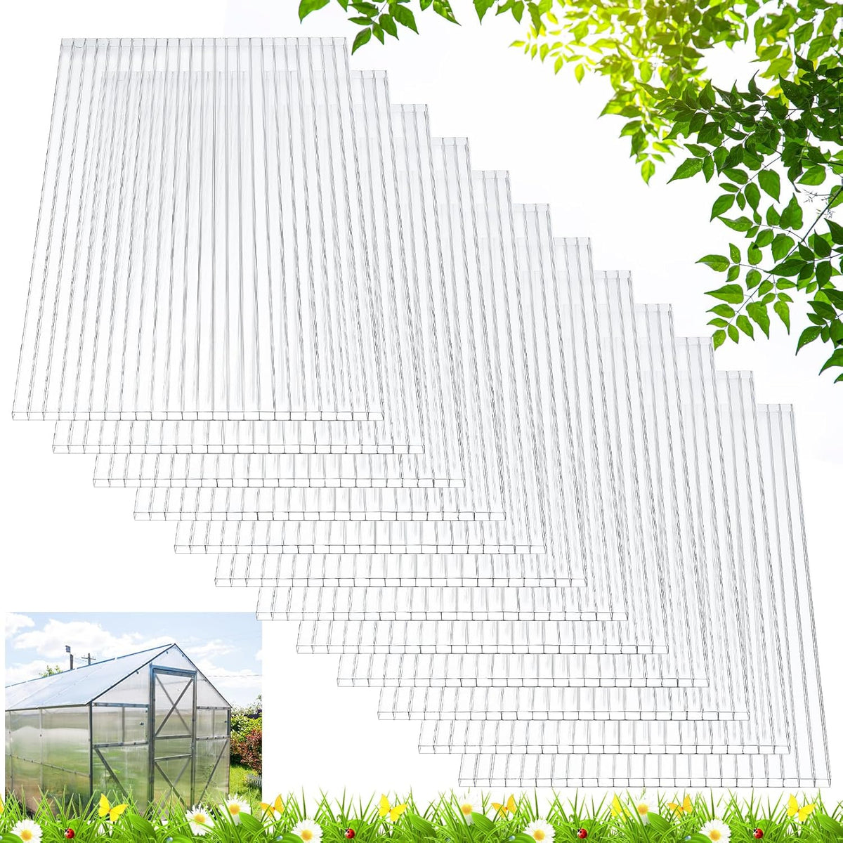 Tatuo 5 Pack 6' x 2' x 0.16'' Polycarbonate Greenhouse Panels Polycarbonate Sheets Twin-Wall Roof Panels Waterproof UV Protected Clear Corrugated Plastic Roofing for Greenhouse Replacement