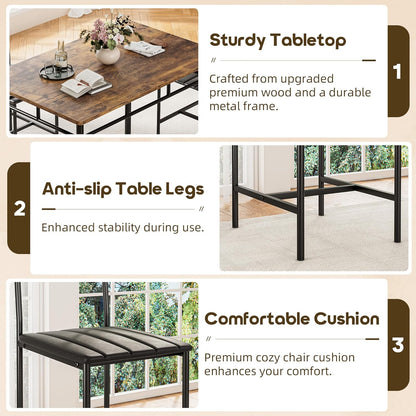 Dining Table Set for 4, Kitchen Table and Chairs for 4, Kitchen Table with 4 PU Leather Upholstered Dining Room Chairs for Kitchen Room and Small Spaces, Rustic Brown