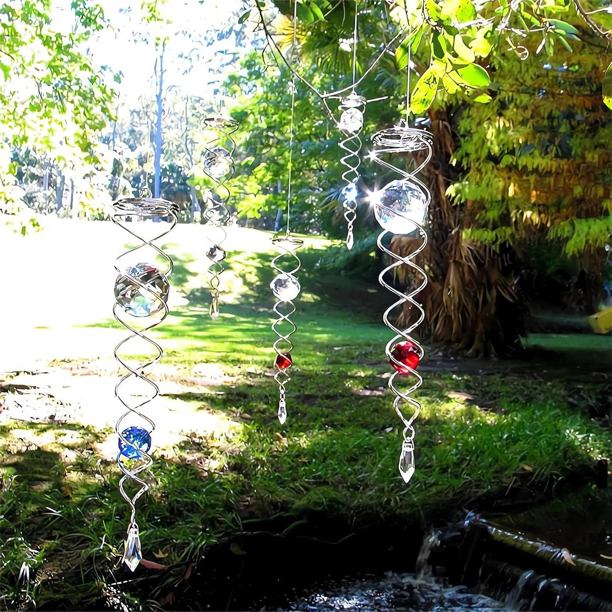 Decorative Spiral - 2024 New Gazing Ball Spiral Tail Wind Spinner Stabilizer, Spinfinity Designs Hanging Kinetic Wind Spinners Decorative Spiral Crystal Sun Catchers Rainbow Maker (Green, 12in)