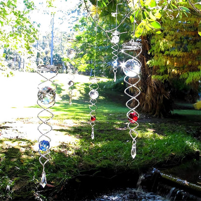 Decorative Spiral - 2024 New Gazing Ball Spiral Tail Wind Spinner Stabilizer, Spinfinity Designs Hanging Kinetic Wind Spinners Decorative Spiral Crystal Sun Catchers Rainbow Maker (Red, 9in)