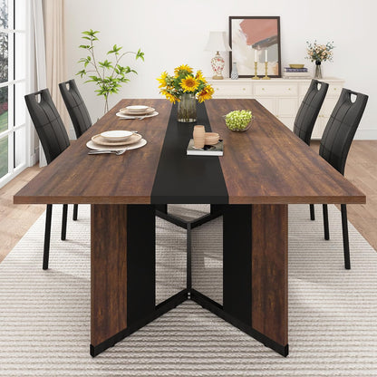 7-Piece Dining Table Set with 6 Cushion Chairs for 4 6 People, 71" Large Long Wooden Kitchen Table Sets W/Waterproof Tabletop, Farmhouse Rectangular Dinner Table for Dining Room,Kitchen(Brown)