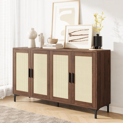 JASIWAY Buffet Cabinet with Storage, 48" Rattan Sideboard with Adjustable Shelves, Modern Coffee Bar Cabinet Console Table with Doors, Credenza for Kitchen, Living Room, Entryway, Dining Room, Walnut