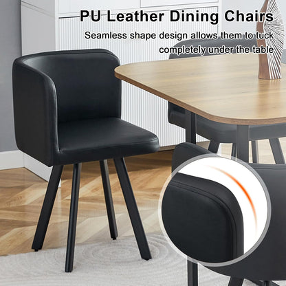 Dining Table Set for 6, 60" Faux Marble and Wood Kitchen Table with 6 PU Leather Chairs,Modern Retangular Dining Table Set for Kitchen,Living Room (Black, Wood+Black Table Set)