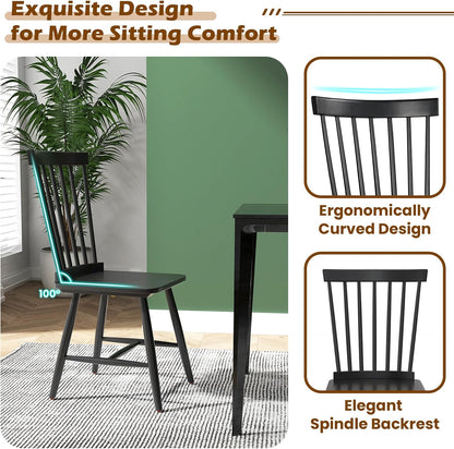 KOTEK Windsor Dining Chairs Set of 4, Wooden Kitchen Chairs with Spindle Back & Wide Seat, 400 LBS Weight Capacity, Armless Side Chairs for Dining Room, Living Room