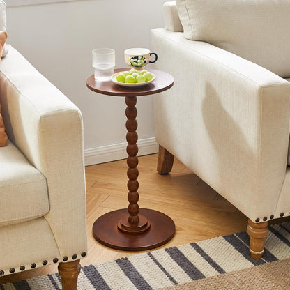 Aibiju Round Side Table, Solid Wood End Table, Small Drink Table Sofa End Table, Bedroom Small Corner Table, Sturdy Weight-Bearing Design Brown YD-RST001H