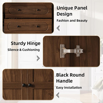 TOKSOM 4 Doors Freestanding Armoire Wardrobe Closet, 72" Walnut Wardrobe Armoire Wooden Closet Large Capacity Storage with 3 Drawers & 3 Hanging Rod Shelves Clothes Organizer