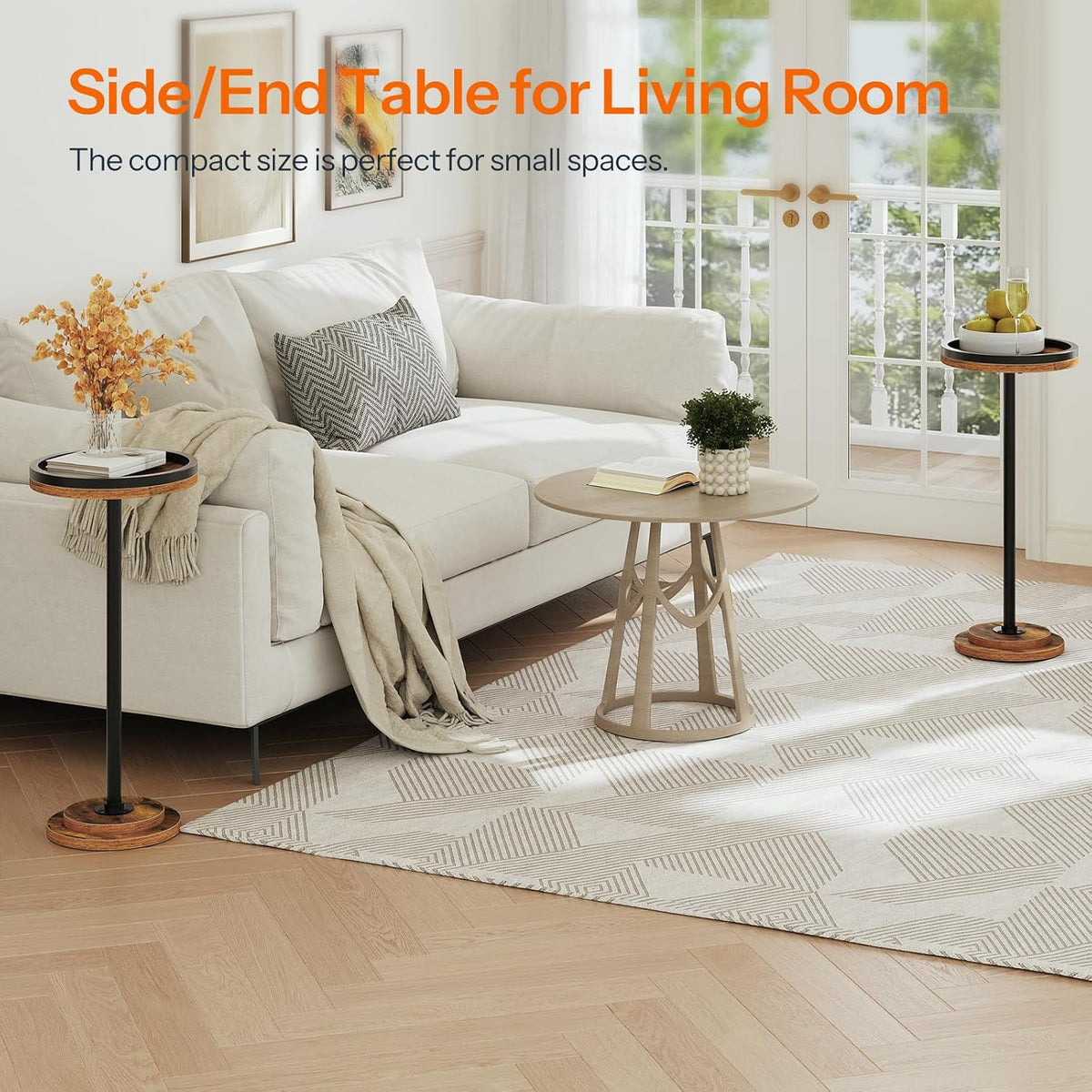 HOOBRO Small Round Side Table, Drink Table, Coffee Martini Table with Pedestal Accent for Small Spaces in Living Room, Bedroom, Sofa Couch, Rustic Brown BF168BZ01