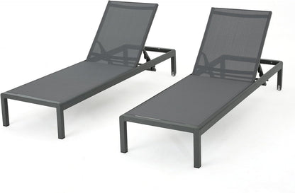 Christopher Knight Home Cape Coral Outdoor Aluminum Chaise Lounges with Mesh Seat, 2-Pcs Set, Grey / Dark Grey