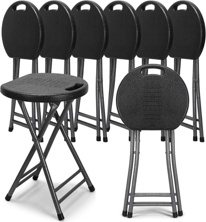 Novabright 6 Pack Portable Folding Stool with Handle, Sturdy Round Collapsible Chair, 18.9 Inch Thickened Steel Frame, Indoor and Outdoor Seating for Adults, Black