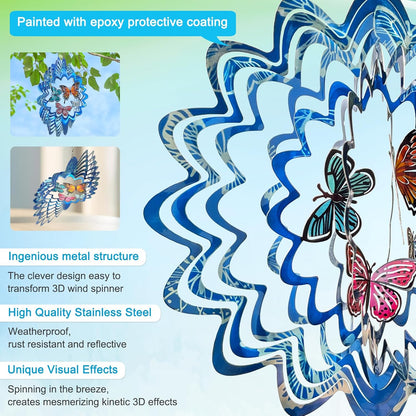 Goolyrusim Wind Spinner Outdoor, Butterfly Wind Spinner, 12in Laser Cut Stainless Steel Hanging Wind Sculptures, Garden Decoration Yard Decor, Butterfly Gifts for Women Mom Wife Girl Sister Grandma