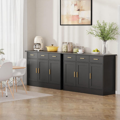 Buffet Cabinet with Storage - Buffets & Sideboards Kitchen Storage Cabinet, Wood Console Table Coffee Bar Accent Cabinets for Living Room Dining Room Entryway Large 3 Doors & Drawers, Black 47.2"W