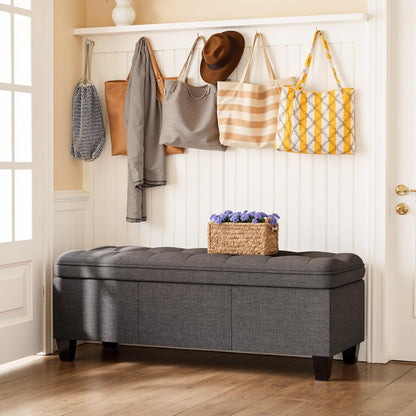 YESHOMY 47 Inches Ottoman with Storage, Storage Bench with Legs, Ottomans for Living Room, Entryway, Adjustable & Movable, Easy Assembly, Dark Gray Textured