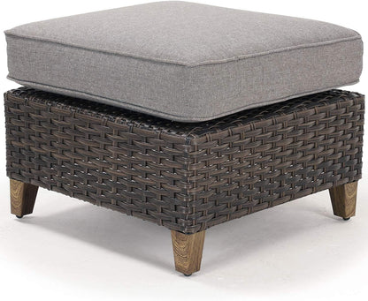 Grand patio Outdoor Patio Ottoman Footstool Rest with Premium Fabric Soft Removable Cushion Wicker Ottoman Seat for Garden Yard Lawn Poolside, Dark Brown