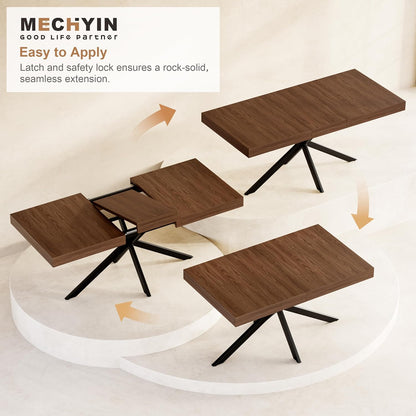 MECHYIN Extendable Dining Room Table for 4 6 8, 55"-70.9" Large Rectangle Kitchen Table,Wood Expandable Dining Table with Hidden Leaf & Storage, Space Saving, for Kitchen Dining Living Room, Walnut