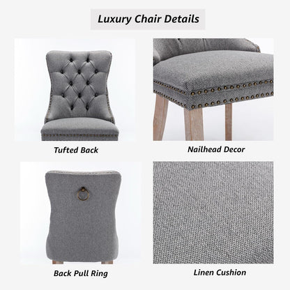 Grey Mid Century Modern Dining Chairs Set of 4, Linen Upholstered Kitchen & Dining Room Chairs with Nailhead Trim & Solid Wood Legs, Elegant Sillas De Comedor (Grey, 4 Pcs)