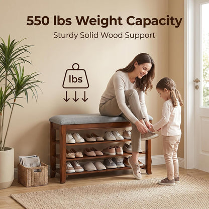 SolidWood Entryway Shoe Rack Storage Bench, Flip-Top Soft-Close Lid, 39.4'' | 550 lbs Max Load, Adjustable Shelves, Cushioned Entryway Shoe Organizer for Closet, Hallway, Foyer